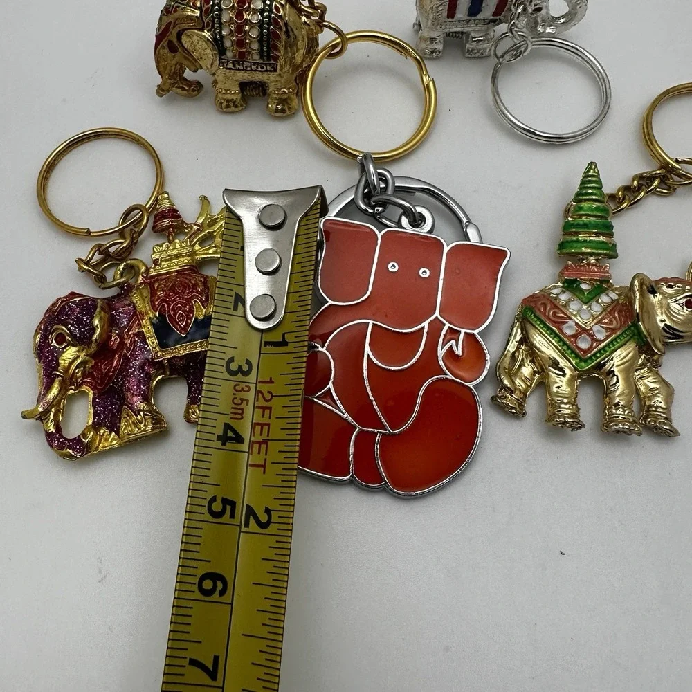 Elephant‎ Keychain  Lot of 5 Enamel Gold Tone  Silver 2 hinged Thailand Bangkok